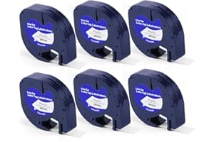 ABSOFINE 6 x plastikowa taśma etykiet LetraTag do Dymo, rolka 12 mm x 4 m, biała, zapasowa taśma Dymo Label Tape Authentic Labels