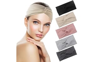 CHUDIAN Damska opaska na głowę do włosów, 5 szt., elastyczna opaska na głowę do włosów, dzianinowe opaski boho vintage dla kobiet i dziewczynek (5 kolorów)