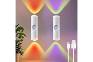 CHENRI 2PCS Magnetic Smart Motion Sensor RGB Mood Light, LED Cabinet Lights Motion Sensor Ambient Light with Colorful Gradient, RGB Gradient Rechargeable Wall Sconces for Bedroom, Hallway, Party (White)