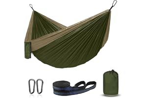 ERUW Hamac Ultra-léger Camping, Nylon à Parachute Séchage Rapide Hamac avec Mousquetons et Sangles de qualité Utilisé Hamac pour Le Jardin en Terrasse et Les Voyages (Vert/Kaki)