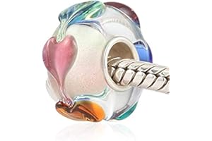 JYRRONG Murano Lampwork Glass Sterling Silver Flower Leaf Charm for Pandora Charm Bracelet