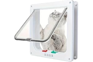 WHENZOO Cat Door for Windows, Pet Doors and Sliding Door, Safety Pet Door with 4 Way Lock, Weatherproof Cat Flap for Thin Door and Wall (21cm x 19.5cm Flap) Two-Way Entry and Exit Cat Door Dog Flap-L