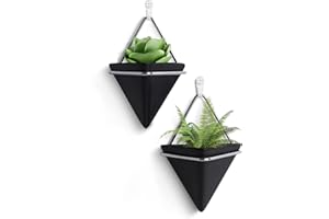 FairyLavie 10cm Hanging Planter, 2 Pack Ceramic Geometric Wall Planters Plant Holder Container with Hooks for Indoor Outdoor Wall Decor, for Family Friends