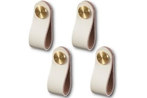 HOOZ 4 skórzane uchwyty do mebli, gałki do szafek ze śrubami, ręcznie wykonany uchwyt, gałki meblowe, skórzane uchwyty do szafek kuchennych, szafy na ubrania (14 cm x 2,5 cm) (białe)