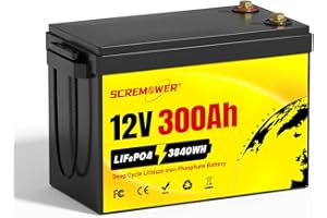 SCREMOWER Akumulator Lifepo4 12V 300Ah z Zabezpieczeniem Niskotemperaturowym BMS, pojemność 3840Wh Kompaktowa Bateria Litowa do Kamperów, Systemów Solarnych, Off-grid, Zimowych Niedoborów Mocy, Morskich