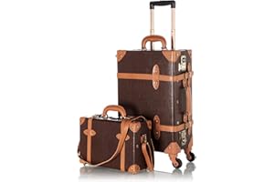 COTRUNKAGE Small Carry On Luggage Sets 2 Pieces, Vintage Hand Luggage Suitcase with Vanity Case, Cocoa Brown, TSA-Approved, Cabin Size 13/20Inch