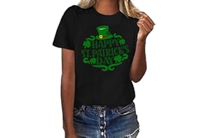 NQYIOS Women St Patricks Day Shirt Shamrock Clover Graphic Print Short Sleeve Crew Neck Tee Tops Ladies Summer Shirts Irish Gifts T-Shirt Funny Ireland Leprechaun Tshirt Saint Paddy Day Blouse UK Size