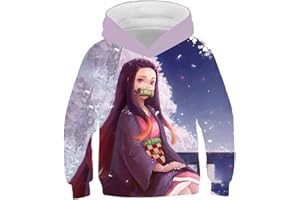 Yumenam Unisex Ragazza Demon Slayer Felpa con Cappuccio Tanjirou Nezuko Stampato Casual Hip Hop Hoodie Pullover Abbigliamento Sportivo Tuta Costume Cosplay di Halloween