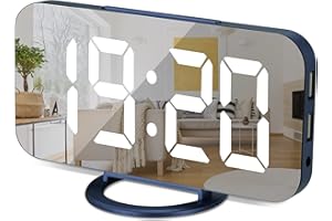 Sukeen Sveglia digitale,Sveglia Elettronica,Sveglie con Grande Display LED,Sveglia a Specchio Portatile con 2 porte di ricarica USB, Snooze, 12/24 Ore Sveglia Comodino 3 Livelli di Dimmer-Blu