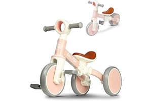 LOL-FUN Toddler Balance Bike for 1 2 Years Old, 4 in 1 Kids Tricycle for 1 to 4 Years Old Boys Girls Gift Present, 3 Wheel Kids Trike Baby Bicycle with Removable Pedal
