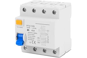 VAPOURD FI Schutzschalter 40A 30mA 4Polig, Typ B Fehlerstromschutzschalter, Allstromintensiv Schalter Automat Sicherung für Wallboxen Ladestationen