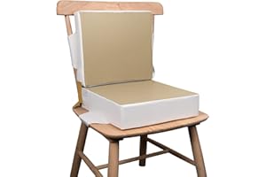 Kalawen Sitzerhöhung Stuhl Kind 2 Stücke Sitzkissen Kinder Baby PU Waschbar Tragbare Stuhl Sitzerhöhung mit Gurte Kindersitzkissen fur Kinder über Zwei Jahre, Khaki