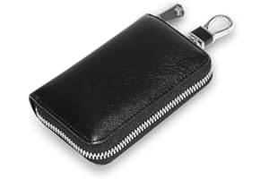 PORRASSO Astucci Portachiavi Pelle Porta Monete Raccoglitore Chiave Impermeabile Portatile Del Sacchetto Portachiavi Key Case con 6 Gancio Uomo Donna Nero