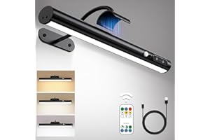 Hapfish Motion Sensor Battery Operated Wall Lights, Wireless Picture Lights for Wall, Dimmable & 3 Color Temps, Rechargeable Magnetic Light with Remote Control for Indoor Dartboard Mirror – Black