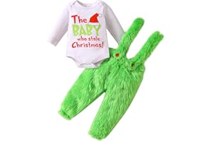 Mugoebu Baby Kinder Weihnachten Kostüm Grinch Grün Wie der Grinch stahl Langarm Fleece Plüsch Jacke Hose Grün Monster Xmas Funny Cosplay Kostüm