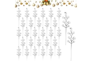 Weciau 30PCS White Berry Stems, 18.5CM White Berries for Wreath Making, Glitter white Christmas Berries, DIY Christmas Tree Fillers, for christmas Tree Decoration Wreath Garland Making