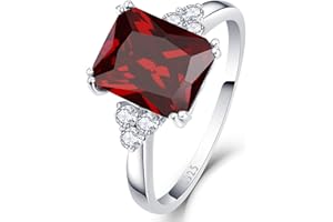 Bonlavie 925 Sterling Silver Rings for Women Created Emerald/Amethyst/Ruby/Blue Topaz Rings, 8x10mm Emerald Cut Wedding Engagement Promise Rings Band for Her Size J 1/2-T 1/2