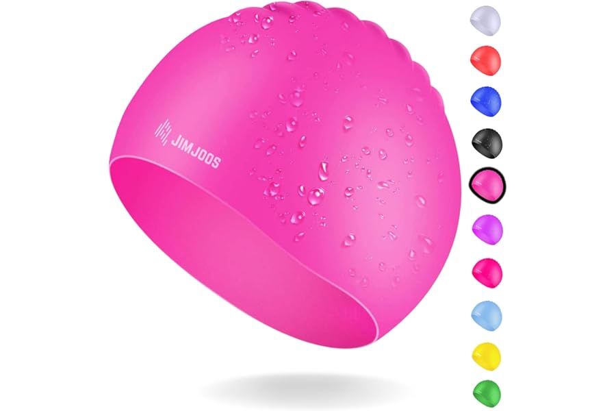 JIMJOOS Kids Swimming Cap 3–14 Years - Silicone Swim Cap for Boys & Girls - Anti-Slip, Stretchable, Waterproof Swimming Hat - Durable, Odour-Free Swim Hat with Protective Pouch