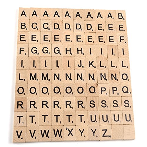 Preisvergleich Produktbild NAMVO 100PCS hölzerne Scrabble Fliesen Buchstaben Alphabet Scrabbles Zahl Handwerk Englisch Wörter Großbuchstaben gemischt