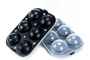 DOWOWDO Eiswürfelform Silikon XXL Kugeln 60mm Eiskugelform 6 Eiskugel mit Deckel BPA FREI Eiswürfelbehälterfür Whisky, Cocktails Schwarz, 2 Stück