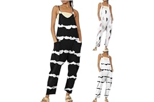 FunAloe Jumpsuit for Women UK Casual Dungarees Spaghetti Strap Jumpsuits Elegant Women Cold Shoulder Plain Wide with Pockets leg Pant V Neck Overalls Playsuits Romper L Stylish Trousers Sale