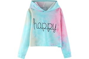 Yellsong 2023 Sweat À Capuche pour Filles Fashion Trendy Vêtement et Ado 4-13 Ans Vêtements Enfants Adolescent Manches Pull Sweats Courts Hauts Teints Sweats à Capuche Filles Lettre Cravate Hauts