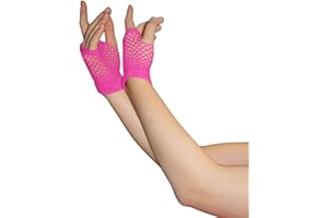Crazy Chick Girls Short Fishnet Gloves, Assorted Colours, Neon, One Size, Purple, Fingerless, Party Fancy Dress Tutu Gloves
