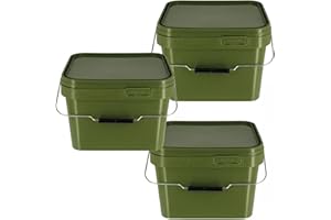 GENERIC DNA Leisure Green Square Fishing Bait Buckets 5L & 10L Litres Boilies Pellets Spod Mix Carp (3, 10 Litre) - Plastic, Square, Metal Handle, No Lid