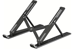 Ikaif Supporto Per Laptop Regolabile - Supporto Portatile E Pieghevole Per Notebook Fino A 17,3", Raffreddamento Migliorato, ABS Resistente E Silicone, Ideale Per L'home Office (Nero)