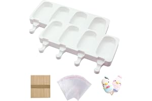 MEAJORE Eisformen Eis Am Stiel Silikon 2 Stück, Eis am Stiel Formen mit 4 Hohlräumen & Cake Pop Backform – Inkl. 50 Holzstielen + 50 Beuteln | BPA-frei, Spülmaschinengeeignet für Eis, Kuchen & Schokolade