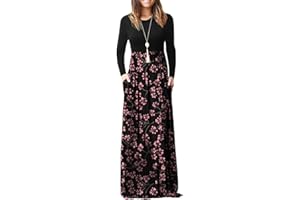 DEARCASE Vestito Donna Maxi, Abito Lungo Casual Morbido a Maniche Corte/Lunghe da Donna, Donna Maniche Lunghe Stampa Floreale Maxi Vestito Abiti Lunghi con Tasche