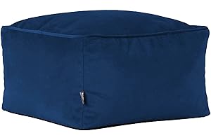 icon Amara Velvet Bean Bag Pouffe, Navy Blue, Living Room Bedroom Footstool Bean Bags