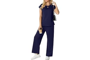 GRECERELLE Tuta da donna estiva da viaggio in due pezzi tuta da donna set completo a maniche corte casual girocollo manica ad aletta anteriore Plisse set abbinati pantaloni a gamba larga