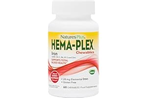 NATURE'S PLUS NaturesPlus HemaPlex Chewable Iron - Gentle Iron Supplement with Vitamin C, Methyl B12, Folate - Blood Health, Immune, Energy - Vegan, Gluten Free - 60 Chewable Tablets