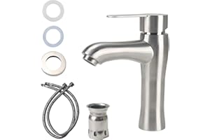 Minnhua Bathroom Tap, Silver Bathroom Tap, Bathroom Sink Tap, Stainless Steel Basin Tap, Single Lever Mixer Tap with Cold and Hot Water Function