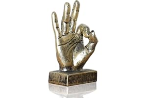 LEPENDOR Finger Gesture Statues Hand Sculpture Decor Finger Statue Resin Desk Decorations for Home & Office - Golden, Ok Finger