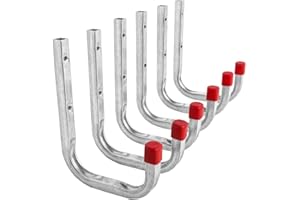 Gedotec Crochet Mural | Dimensions: 150 x 210 mm | 6 Pièces - Kit de crochets de montage pour garage | Acier Galvanisé | Capacité charge 50 kg | Crochets de fixation murale pour échelles et appareils