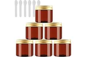 PQPAUTY 6 Pieza Marrón Tarro de Cosmética de Plástico 50g Envases Cosmética Plástico 50 ml con Tapa Oro Botella de Crema Tanque para Productos Cosméticos Ungüento