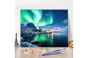 TISHIRON Malowanie według liczb, dla dorosłych, dzieci, zorza polarna, "zrób to sam", malowanie według liczb, zestawy z pędzlami do salonu, sypialni, dekoracja ścienna - 40 x 50 cm