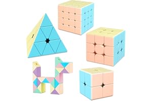 TUNJILOOL Speed Cube Set de Cubo 2x2 3x3 4x4 Cubo Mágico de Serpiente Pyramid Speed ​​Cube Fácil Rotación & Juego Suave Cube Set para Principiantes y Profesionales(Macaron)