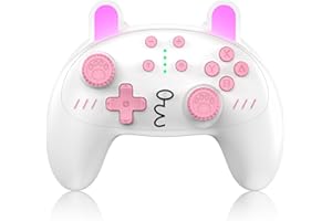 KINGEAR Controller Switch Pro, Controller wireless per Switch OLED, Switch Lite, PC, Controller con Turbo, Movimento a 6 assi, Controller Switch Pro con vibrazione e coniglietto rosa carino, programmabile