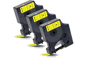Labelwell 3x Taśma Etykietowa do Dynmo D1 45018 S0720580 D1 Taśma Etykietowa Czarna na Żółtym, do Dynmo LabelManager 160 280 210D 360D LM280 LM360D 640cb do Dynmo Labelpoint 150 200 300, 12mm x7m