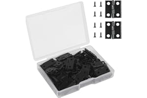 VIPMOON 50 Piezas Super Mini Bisagras para Cajitas, Bisagras Pequeñas Antiguas con Tornillos, Mini Bisagras de Puertas Madera, Bisagra de Repuesto para Accesorios DIY, Caja de Madera, Negro 15x18mm