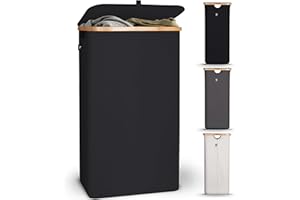 HENNEZ 100L Bamboo Grey Laundry Basket with Lid - Laundry Hamper With Removable Bag - Dirty Clothes Basket Washing Baskets for Laundry - Hamper Baskets Clothes Basket Laundry Wash Baskets Laundry Bin