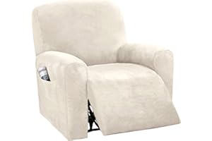 JHLD 6 Stück Stretch Sesselbezug Relaxsessel, Samt Ruhesessel Bezug Weiche 4 Stück Relaxsessel Bezug Ruhesessel Bezüge Mit Elastischem Boden Abnehmbare Waschbar-Elfenbein-1 Sitzer