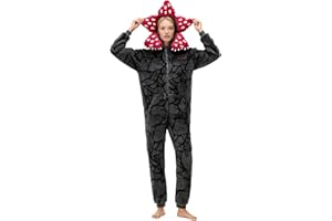Sanbowei Unisex Demogorgon Onesie Womens Mens Demogorgon Pyjama Long Sleeved One Piece Pajamas Hooded Flannel Fleece Sleepwear Winter Christmas Pajama for Adults