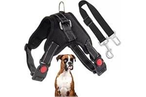 AWAREAMZ Arnés Ajustable para Perro Grande con Correa de Seguridad para el Coche. Arnes Antitirones, Reforzado. Seguro y Cómodo. Accesorios Ideales para tu Mascota. (Grande)