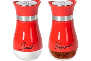 Yuqilin 2 Piezas Juego Piezas Salero Pimentero, Acero Inoxidable Saleros y Pimenteros, Juego Salero y Pimentero, para Cocina, Restaurantes, Camping y Barbacoas Especias, Condimentos (Rojo)
