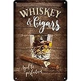 Nostalgic-Art Retro Blechschild, Open Bar – Whiskey – Geschenk-Idee für Spirituosen-Fans, aus Metall, Vintage-Design zur Deko