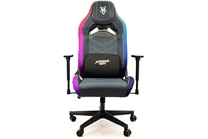 Woxter Stinger Station Elite RGB Golden/Silver - Silla Gaming con Luces Led RGB, Levantamiento por pistón Gas, Tela Antimanchas, Reposabrazos 3D, Cojín Lumbar Regulable y Cervical Integrado